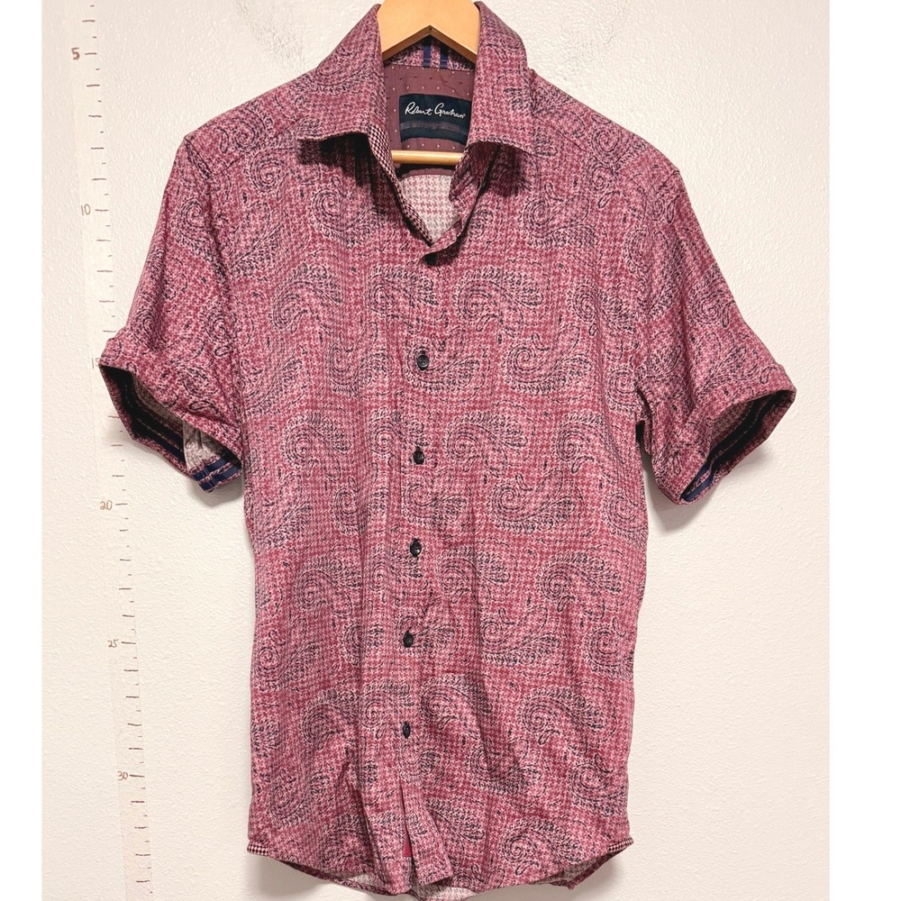 Robert Graham Button Down Shirt Mens Large Red Paisley Art Deco Novelty Print